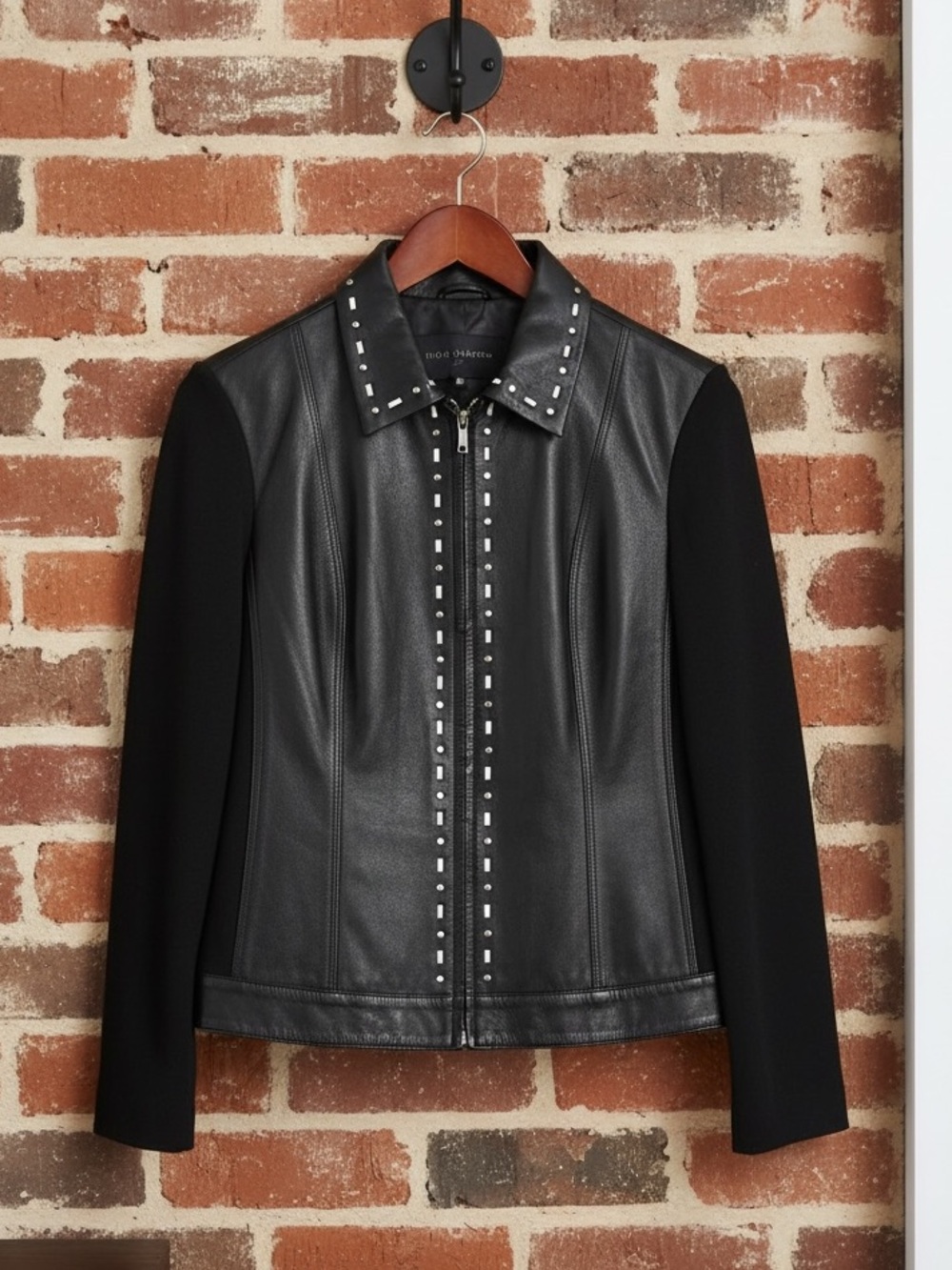 Nygard Collection Knit and Leather Jacket Black Size L